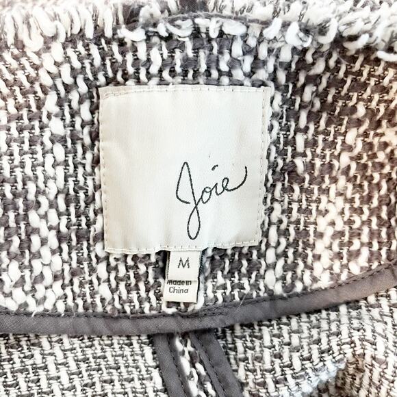Joie Collins Long Sleeve Raw Cut Full Zip Tweed Blazer Jacket Gray/White Medium - Picture 2 of 16